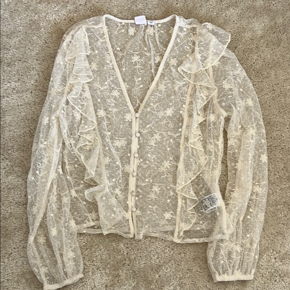 Gap Sheer Floral Ruffle Blouse